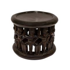 Hand Carved Wood Bamileke Figural Side Table Stool 1960s - 3654297