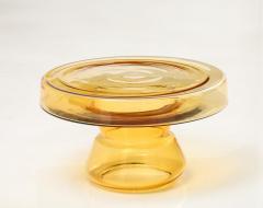 Hand Casted Amber Gold Round Murano Glass Side Table Italy Short 12 5 H - 3730958