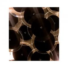 Hand Crafted Black Clear Murano Glass Disc and Burnished Brass Flush Mount - 3910340