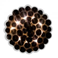 Hand Crafted Black Clear Murano Glass Disc and Burnished Brass Flush Mount - 3910342