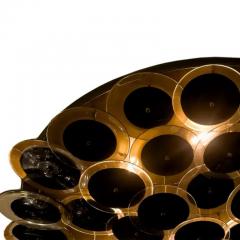 Hand Crafted Black Clear Murano Glass Disc and Burnished Brass Flush Mount - 3910343