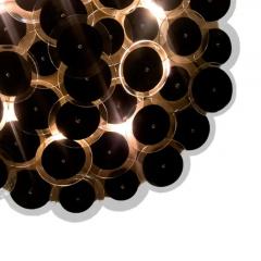 Hand Crafted Black Clear Murano Glass Disc and Burnished Brass Flush Mount - 3910344