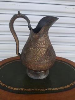 Hand Crafted Etched Copper Tone Middle Eastern Pitcher - 3761141