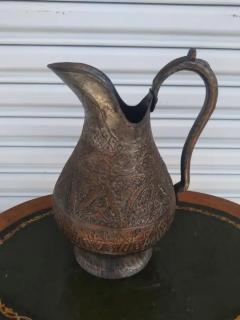 Hand Crafted Etched Copper Tone Middle Eastern Pitcher - 3761143