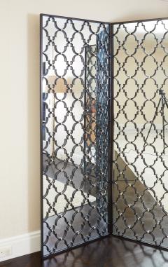 Hand Crafted Wrought Iron and Mirrored 4 Panel Screen - 3716479