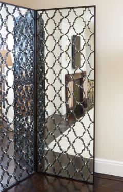 Hand Crafted Wrought Iron and Mirrored 4 Panel Screen - 3716480