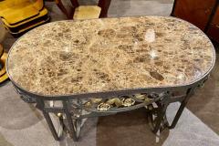 Hand Forged Iron Oval Custom Art Deco Coffee Table with Marble Top - 1334138