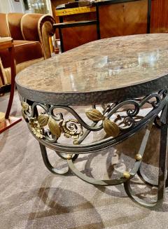 Hand Forged Iron Oval Custom Art Deco Coffee Table with Marble Top - 1334149