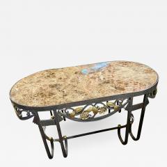 Hand Forged Iron Oval Custom Art Deco Coffee Table with Marble Top - 1334920
