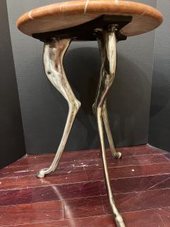 Hand Forged Iron Side Table with Rojo Marble Top and Hoofed Feet - 4052199