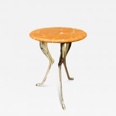 Hand Forged Iron Side Table with Rojo Marble Top and Hoofed Feet - 4053967