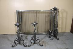 Hand Forged Wrought Iron Fireplace set Screen Tools and Andirons - 817583