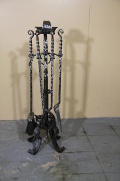 Hand Forged Wrought Iron Fireplace set Screen Tools and Andirons - 817586