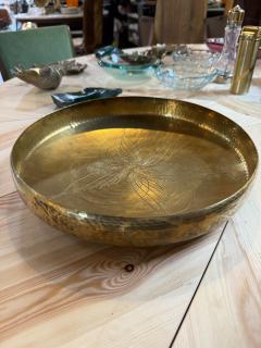 Hand Hammered Brass Centerpiece Bowl with Engraved Floral Motif 1970s - 4695642