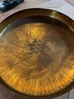 Hand Hammered Brass Centerpiece Bowl with Engraved Floral Motif 1970s - 4695646