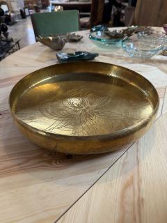 Hand Hammered Brass Centerpiece Bowl with Engraved Floral Motif 1970s - 4695647