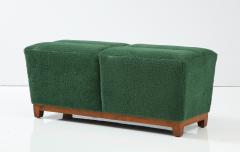 Hand Made Danish Modern Forest Green Sheepskin Bench - 2398723