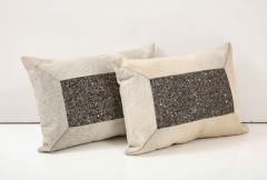 Hand Made Pair Beige Hide Pillows - 2419289