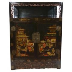 Hand Painted Black Lacquered Two Piece Cabinet - 2786551
