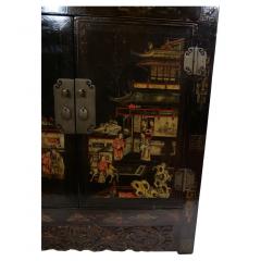 Hand Painted Black Lacquered Two Piece Cabinet - 2786555