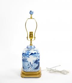 Hand Painted Blue White Porcelain Table Lamps Gilt Wood Painted Base - 4085893