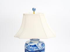 Hand Painted Blue White Porcelain Table Lamps Gilt Wood Painted Base - 4085894