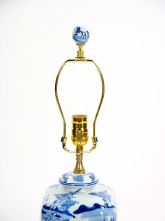 Hand Painted Blue White Porcelain Table Lamps Gilt Wood Painted Base - 4085897