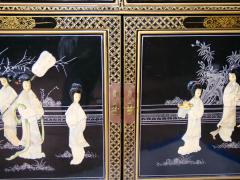 Hand Painted Decorated Black Lacquer Giltwood China Cabinet - 3058641