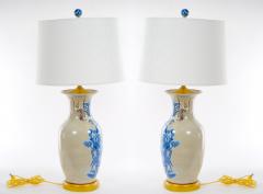 Hand Painted Decorated Chinese Porcelain Blue Beige Crackle Lamps - 3121018