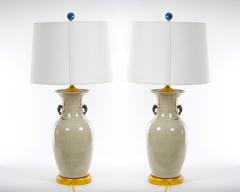 Hand Painted Decorated Chinese Porcelain Blue Beige Crackle Lamps - 3121019