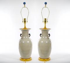 Hand Painted Decorated Chinese Porcelain Blue Beige Crackle Lamps - 3121021