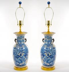 Hand Painted Decorated Chinese Porcelain Blue Beige Crackle Lamps - 3121022