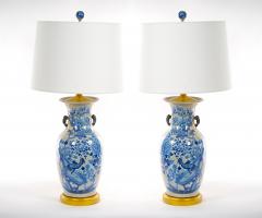 Hand Painted Decorated Chinese Porcelain Blue Beige Crackle Lamps - 3121028