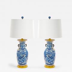 Hand Painted Decorated Chinese Porcelain Blue Beige Crackle Lamps - 3123995