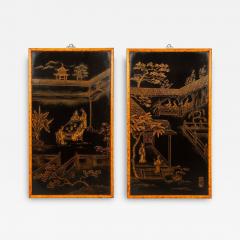 Hand Painted Gilt Decorated Chinoiserie Panels Hanging Wall Art Work - 3813643