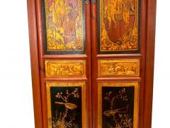 Hand Painted Red Gilt Wood Chinoiserie Decorated Cabinet - 2786374