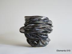 Hand carved biomorphic vessel in white stoneware with a steel glaze Signed RP  - 1187764