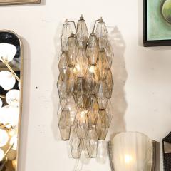 Handblown Murano Smoked Glass Polyhedral Sconces with Antique Brass Fittings - 3751756