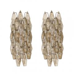 Handblown Murano Smoked Glass Polyhedral Sconces with Antique Brass Fittings - 3751824