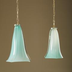 Handblown fluted Italian aqua Murano pendant - 1923128