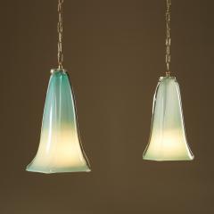 Handblown fluted Italian aqua Murano pendant - 1923144