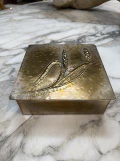 Handcrafted Brass Box with Wheat Relief Design - 4380255