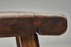 Handcrafted Brutalist Solid Oak Side Table the Netherlands 1970s - 4638311