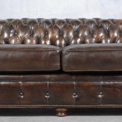 Handcrafted Original 1970s Vintage Brown Leather Chesterfield Sofa - 3477710