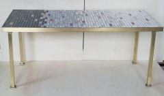 Handcrafted Studio Ceramic Tile Mosaic and Brass Coffee Table circa 1950 - 2400669