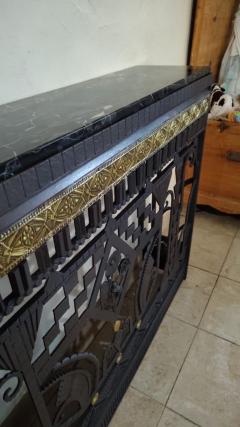 Handmade French Art Deco Style Fer Forg Iron Console with Portoro Marble Top - 4546916