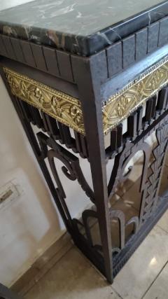 Handmade French Art Deco Style Fer Forg Iron Console with Portoro Marble Top - 4546917