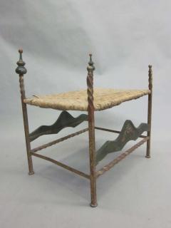 Handmade Italian Midcentury Iron and Straw Rattan Stool or Bench - 1696181