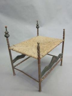 Handmade Italian Midcentury Iron and Straw Rattan Stool or Bench - 1696183