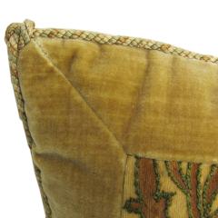 Handmade Yellow Velvet Pillow with 19th Century Silk Embroidered Panel - 4484157